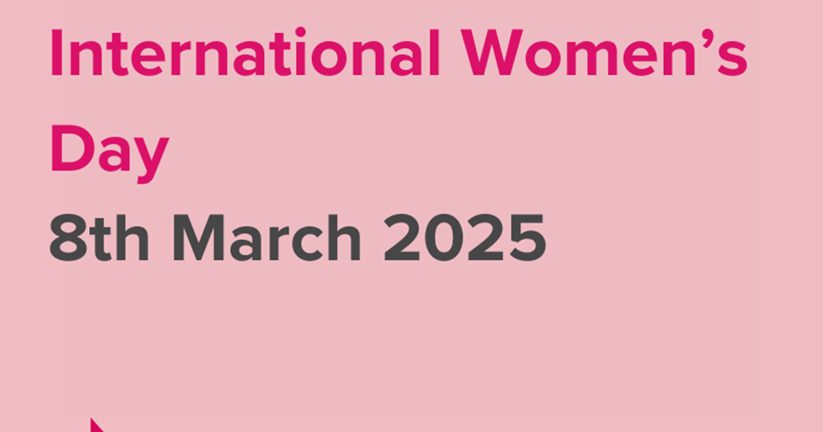 Pale pink background with magenta and grey text which reads 'International Women's Day 8th March 2025'. Magenta logos for Aspire Recruitment and the Growth Company in the bottom left corner